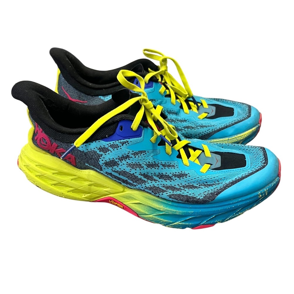 Hoka One One Speedgoat 5 Trail Running Shoes Men Teal Yellow Vibram Size 11